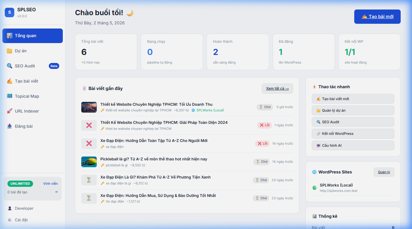 SPLSEO Dashboard — quản lý bài viết SEO bằng AI